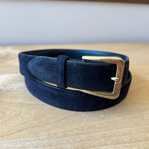 CALE LEATHER BELT MENS 32 BLACK SUEDE MADE IN SPAIN BRASS BUCKLE CLASSIC - Picture 1 of 9